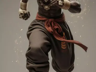 Muscular Warrior with Skull Fantasy Tribal Fighter 3D Low-poly 3D model