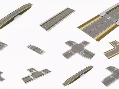 Highway Streets and Construction Roads Unreal Engine Project  Low-poly 3D model