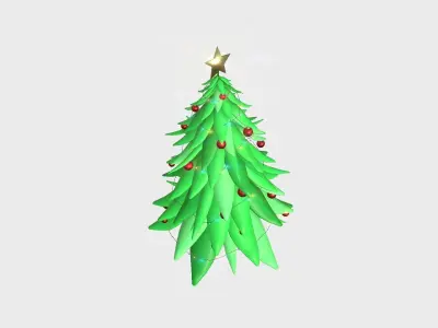 Christmas Tree 01 Green Red - Cartoon Interior Decoration Low-poly 3D model