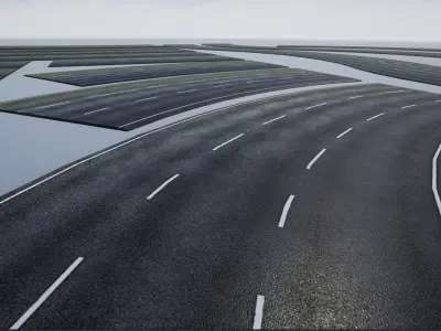 PBR 4K-2K  Three-Lane Highway Roads Clean Low-poly 3D model