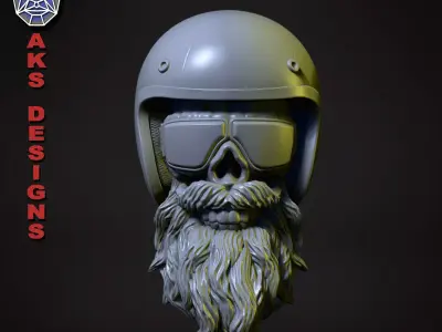 Biker skull version 6 Bas relief wall decor 3D print model