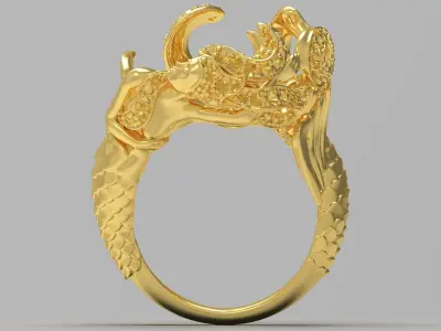 Luxury yellow gold mermaid ring model jr00108 3D print model