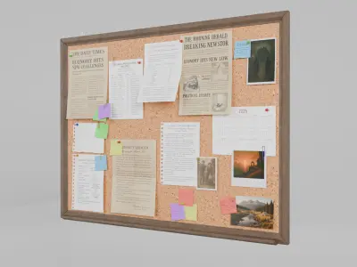 Customizable Wooden Wall Cork Board - Classic Pin Notice Board Low-poly 3D model