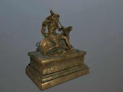 Neptune Statue Low-poly 3D model 2