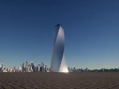 tower futuristic in middle of city Low-poly 3D model