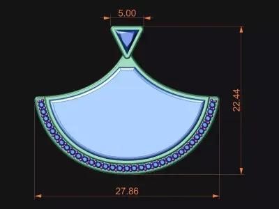 Elegant Fan Pendant 3D Model Opal Inlay Diamond Halo Design 3D print model