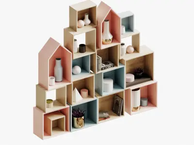 shelves set bookcase - house 3D model