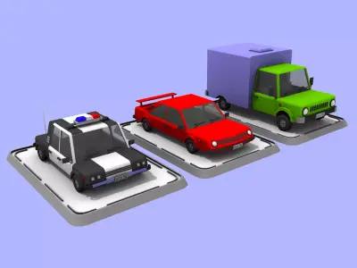 3 Cartoon Low Poly Cars Set Low-poly 3D model