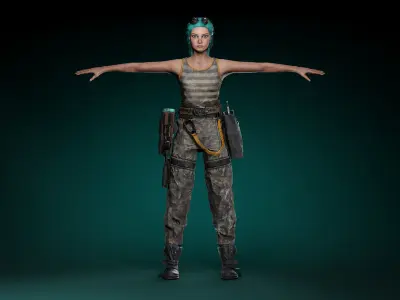 Engineer Girl game character Low-poly 3D model