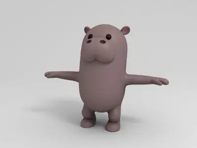 Rigged Cartoon Hippopotamus 3D model