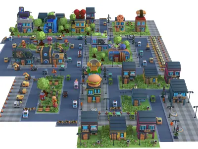  Low Poly Cartoon City Pack 3D model