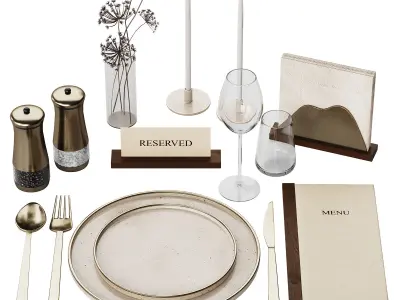Restaurant Tableware Beige and Gold 3D model