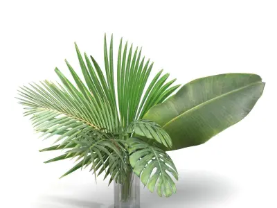 Artificial Faux And Plam Leaf In Vase PBR 3D model