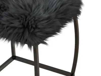Ridge Road Decor Faux Fur Upholstered Ottoman in Gray 3D model