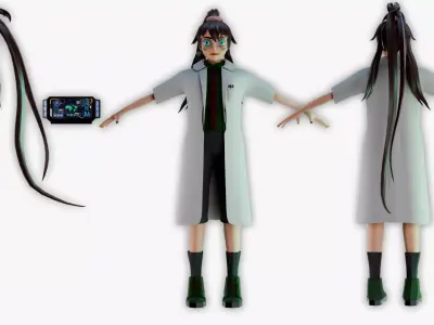 Cyber Tech Girl  Optimized 3D Character for Unreal  Unity Low-poly 3D model