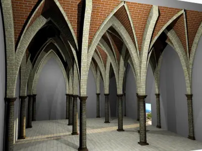 Vaulting 5-4  Gothic 750m spcd  with thin arches and thick curbs Low-poly 3D model