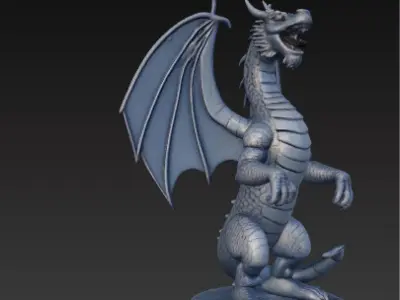 Ancient Dragon Statue  Obsidian Temple Guardian Low-poly 3D model