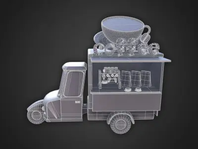 Asset - Cartoons - Food Car -  Tricycle Coffee 3D model