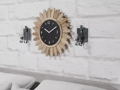 Wood Starburst Wall Clock Low-poly 3D model