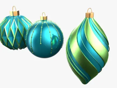 Christmas Tree Ornament Set5 - Turquoise Green  Low-poly 3D model