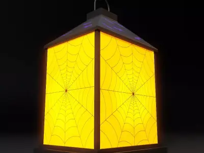 Lantern low poly 3d model halloween with bats and spiders 3D model