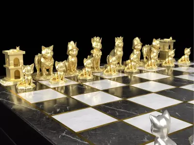 Cat Themed Chess Set Cute Feline Design 3D print model