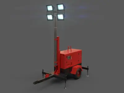 PBR Mobile Light Tower Generator A - Red  Low-poly 3D model