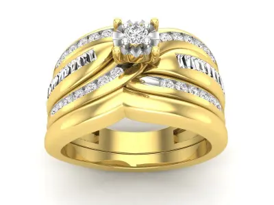 AV 616 Baguette and Round Diamond Bridal Ring Set 3D print model