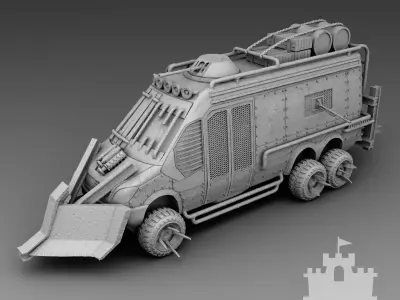 A van with a battering ram 3D print model