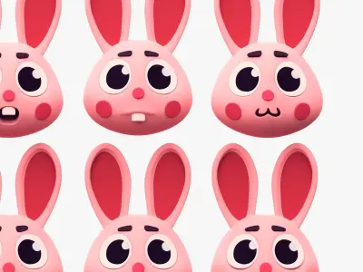Cartoon Head Rabbit Pack Emoji 3D model
