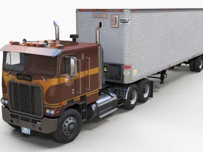 Freightliner Powerliner dryvan trailer Low-poly 3D model