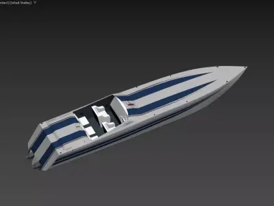 Cigarette Racing Speedboat White Blue Stripes 3D model 3D model