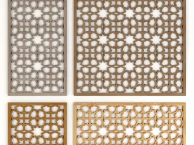  Wood Arabic Islamic pattern decorative grill screen 3D model