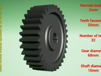 Cylindrical gear - paired - z32 m2 D68 d10 3D print model