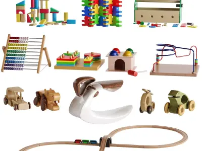 Children Room Set 3 Wooden Toys 3D model