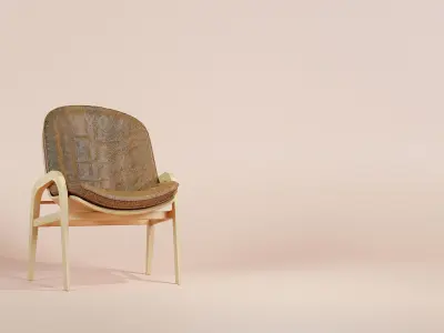 Retro stye brown leather with wooden  structure 3D model