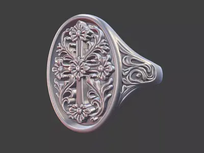 Ornate Floral Cross Ring 3D print model