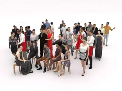40x Crowds Scanned Casual Elegant 2 Summer Cafe Sitting People Low-poly 3D model