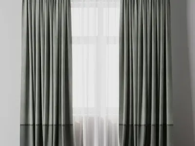 curtain with rod 06 Green Curtain Low-poly 3D model
