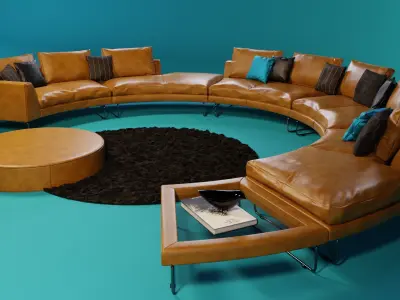 Add Look Round Luxury Designer Leather Sofa 3D model