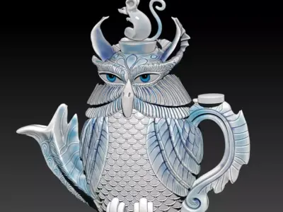 owl-shaped teapot stl ready 3D print model
