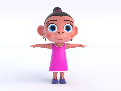 Cartoon Monkey Girl Low-poly 3D model