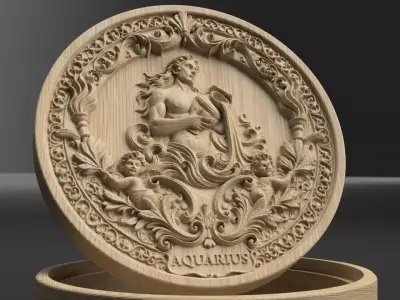 Aquarius Zodiac Round Box  3D Relief Jewelry Box  3D print model
