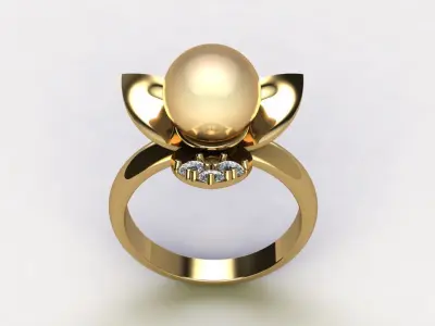 Ring36 gold ring with pearl and diamonds 3D model