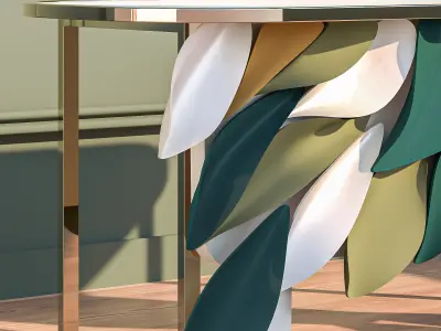 Modern Organic Leaf Desk With Wall Art 3D model