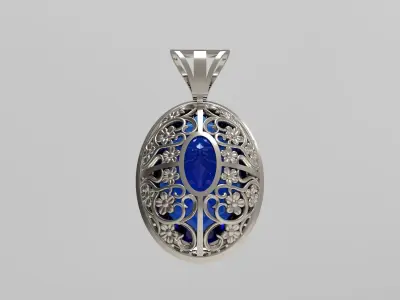 Pendant 3D print model lapis lazuli in sterling silver 3D print model