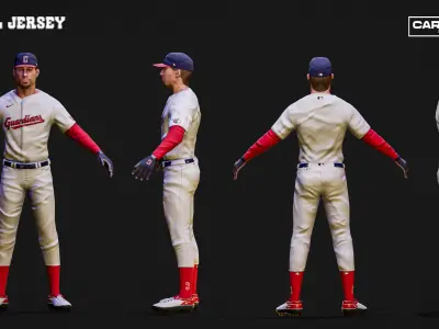 Cleveland Guardians Character And Essential Baseball Equipment Low-poly 3D model