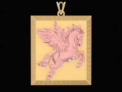 Pegasus Horse Square Pendant 3D Model 2792 3D print model
