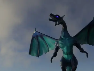 Blue Dragon Low Poly  Game Ready Low-poly 3D model