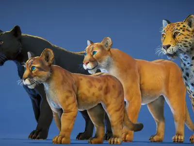 Cougar  - Panther - Jaguar - Leopard - Mountain Lion Low-poly 3D model